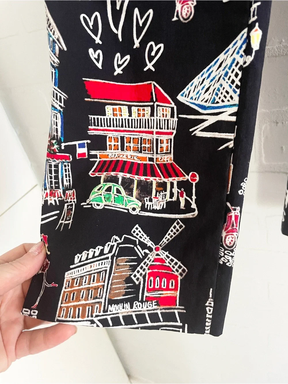 Vintage Paris Novelty Crop Pants Eiffel Tower Moulin Rouge Scene Sz 2 - Picture 11 of 16